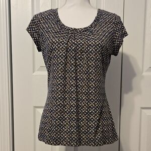 Liz Claiborne | Navy Blue and Tan Blouse-Petite